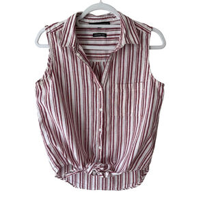 Harve Benard Red and White Striped Linen Cotton Blend Sleeveless Shirt Size M